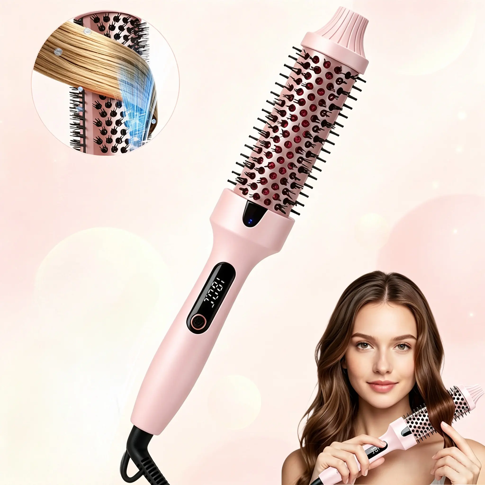 1.5" Ionic Thermal Brush for Blowouts, Keratin Ceramic Hot Round Brush with 6 Heat Settings, Fast 30s Heating, Dual Voltage 110-240V, Travel Hair Styling Tool