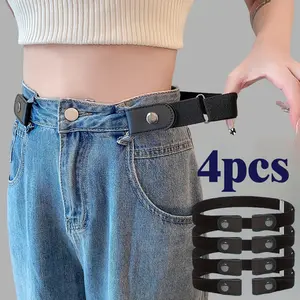 4pcs of abdominal control belt - elastic adjustable waistband for jeans and pants - no buckle design, comfortable and convenient，Unisex，One size fits all