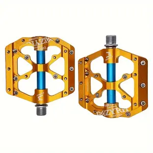 Mzyrh Aluminum Alloy Bicycle Pedals, Ultralight Anti-Slip CNC BMX MTB Road Bike Pedal with 3 Sealed Bearings, Universal Fit Cycling Pedals - Golden