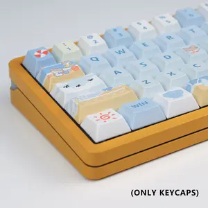 KBDiy Summer Beach Keycaps Set(ONLY KEYCAPS)143 Keys Cute Cat Five-Sided Dye-Sublimation PBT Cherry Profile Blue Keycaps, Custom Keyboard Keycap for cherry gateron mx Mechanical Keyboard