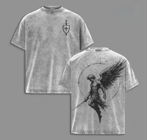 Sanctus Michael Archangelus x Flaming Sword x Shield x Scales of Justice Archangel Michael T-Shirt Washed Church Outfit Gym Pump Cover ,Christian Religious , Jesus Apparel