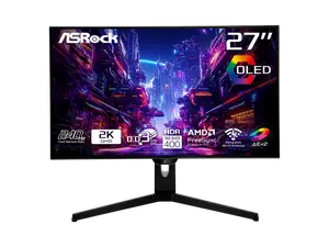 ASRock Phantom Gaming 27" QHD (2560x1440) 240Hz Flat WOLED Gaming Monitor, 0.03ms (GTG), 99% DCI-P3 with 129% sRGB Color Space, 2xHDMI 2.1, 2xDisplayPort 1.4, 3xUSB, PGO27QFS
