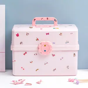 1x Foldable 3-Layer Jewelry Storage Box with Handle and Lock Pink Organizer for Hair Clips Headbands Ribbons Cosmetics Washi Tape Lockable Storage Boxes Folding Storage Lockable Organizer Bins