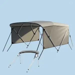 YJ-Garvee 6'L*46"H*73"-78"W3 Bow Bimini Top Boat Cover, Detachable Mesh Sidewalls, Marine Grade 600D Polyester Canopy with 1" Aluminum Frame, Includes Storage Boot, 2 Rear Support Poles & 2 StrapsGrey