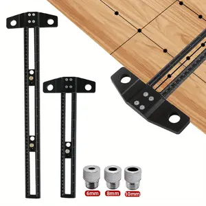 Woodworking 2 in 1 Drilling Positioning Scoring Ruler, Adjustable T Square, Aluminum Alloy Scriber Marking Gauge Tool, Multifunctional Dowelling Jig with Drill Sleeves and Activity Block