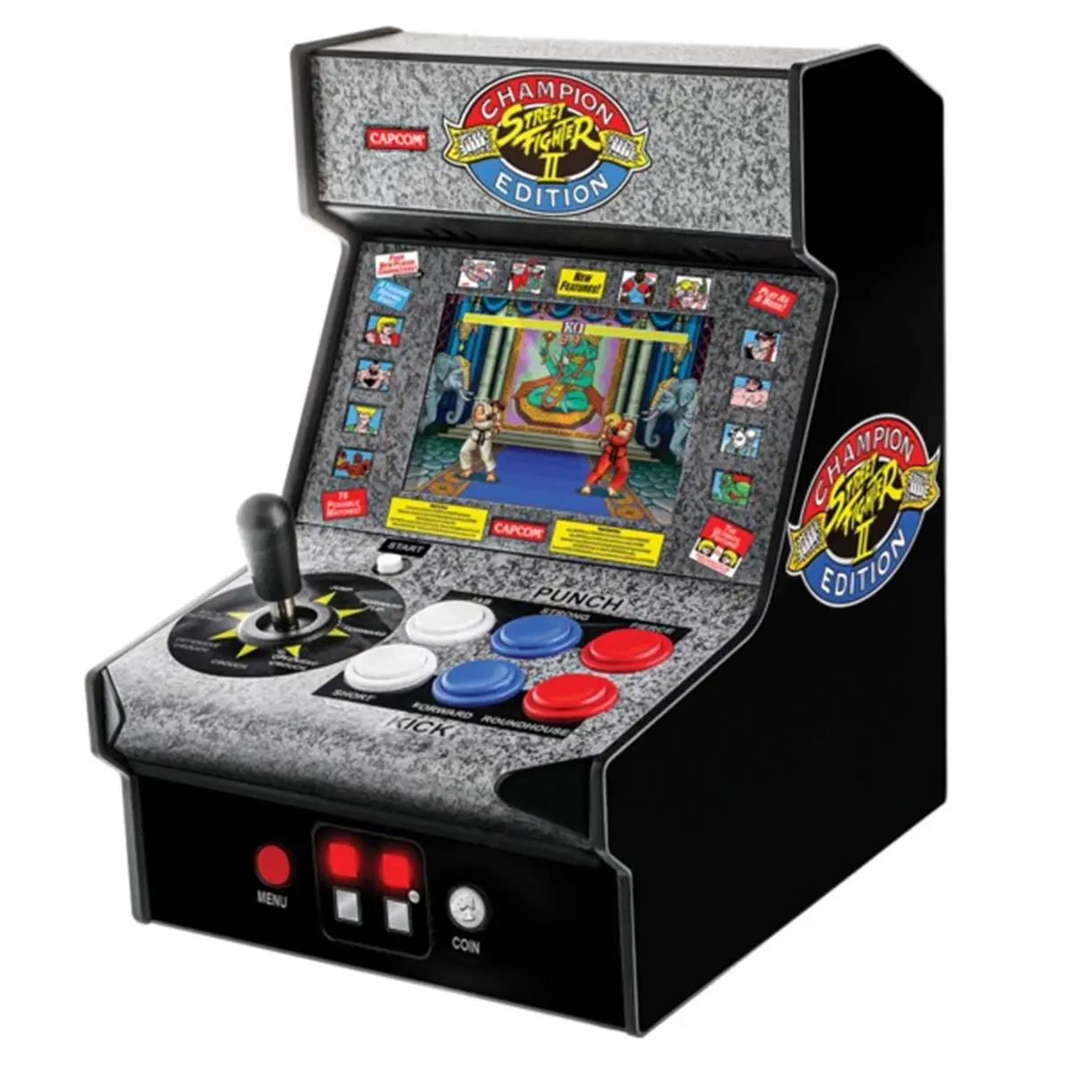 212 MAIN Street Fighter Mini Arcade Micro Player Gaming System - Mechanical Video Game Machine, Switch-Compatible, Joystick, Multi-Type USB/Micro USB Cables, Game Night Gadget