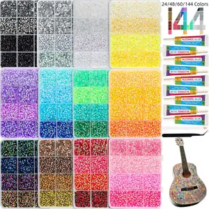 24/48/60/144-Color Resin Rhinestones for Crafting with Tweezers, Assorted 3mm Non-Hotfix Flatback Gems, Sparkling Crystals for Clothing, Tumblers, Mugs, Shoes, Fabric Decor, Art Creation Supplies, Rhinestones Glitter
