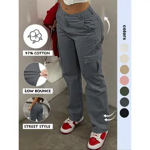 Women'sSolidCargoPants,FashionCasualPlainComfortBasicStreetwearPocketDesignTrousersforDailyWear,AutumnandWinterWomen'sClothing,Womenswear,Clothe