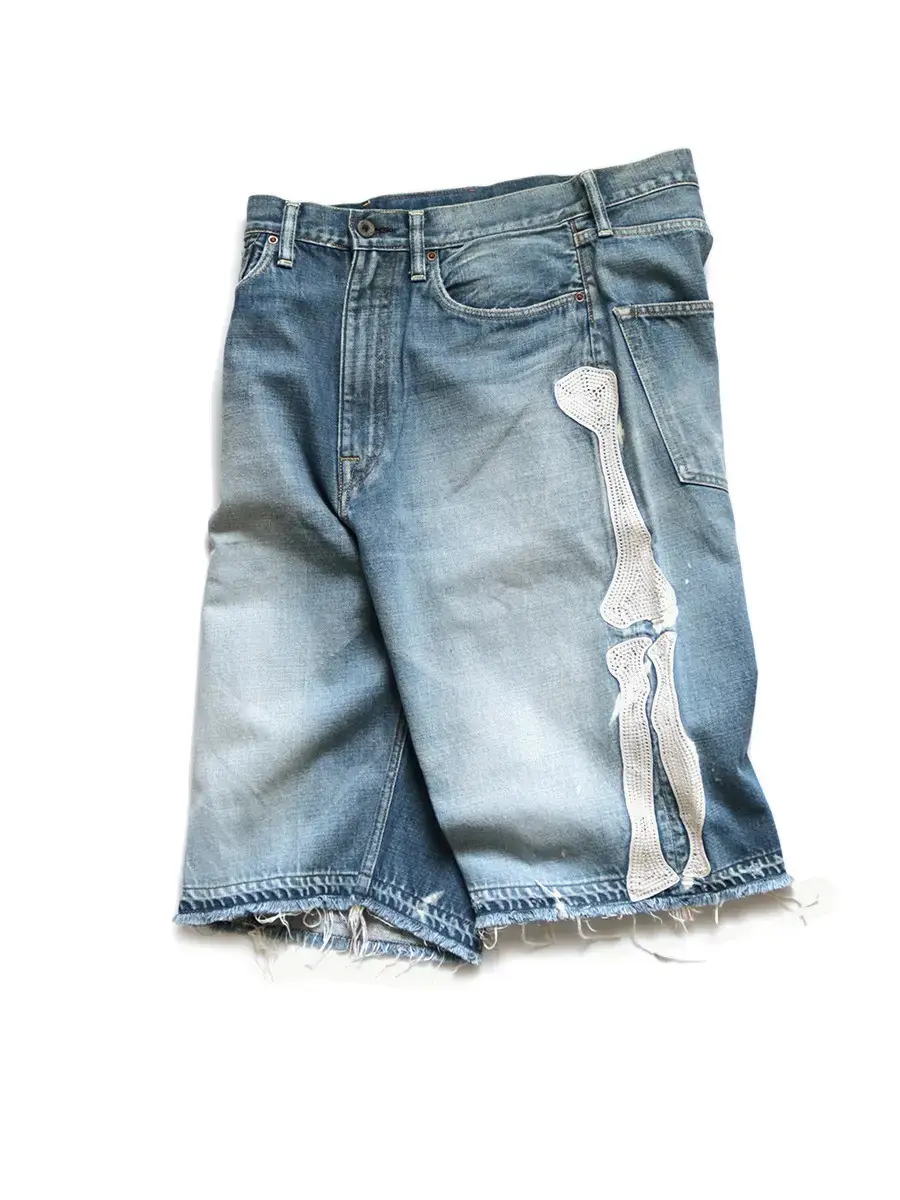 Y2K Vintage Denim Jorts Washed Denim Shorts Letter Embroidery Tassels Baggy American Retro Harajuku Hip Hop Style Casual Streetwear Summer Fashion Pants
