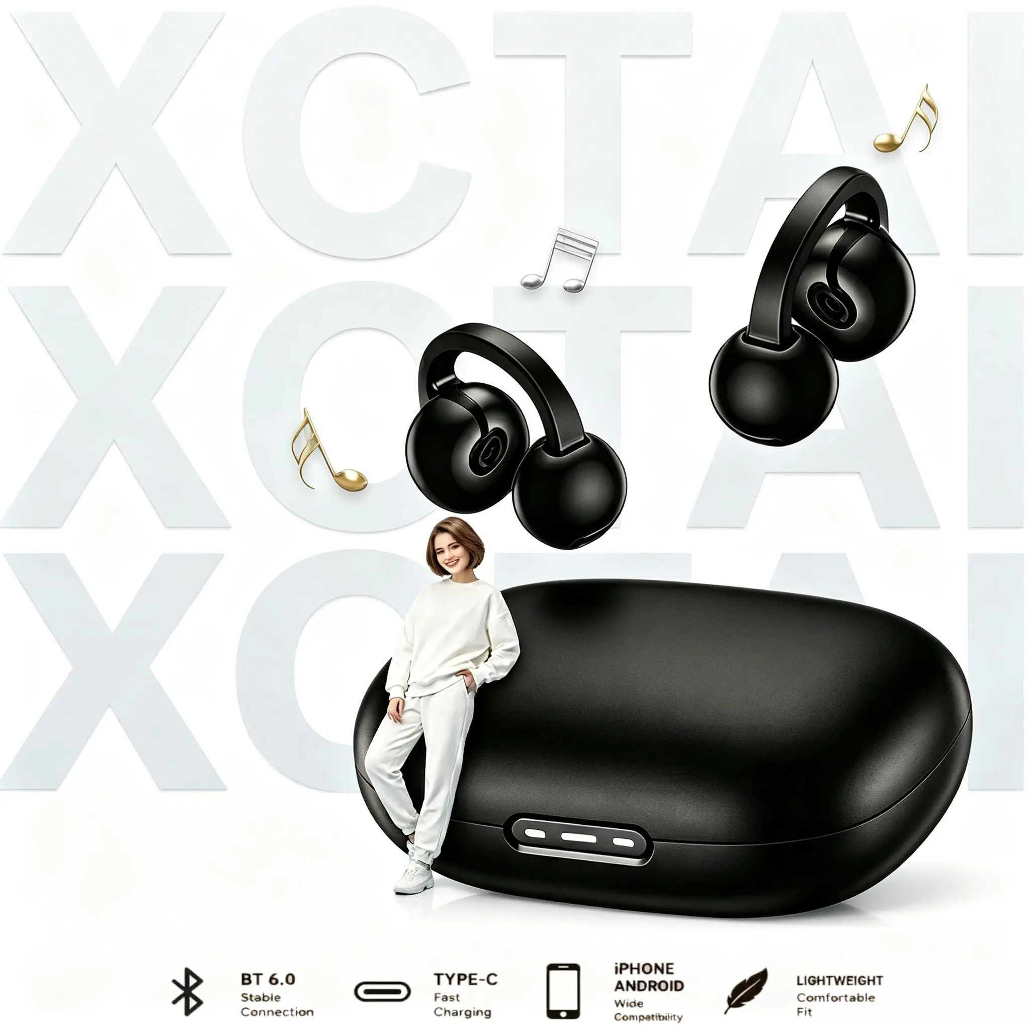 S20 Clip-on Open Ear Wireless Earbuds with Ear Hooks, Comfortable Clip-On Earbuds for Running, Gym, Work, College, Travel & Daily Use, Compatible with iPhone & Android,Intelligent,Touch,Noise,Cancelling,portable,design,Gaming,Headphones,Bluetooth,high