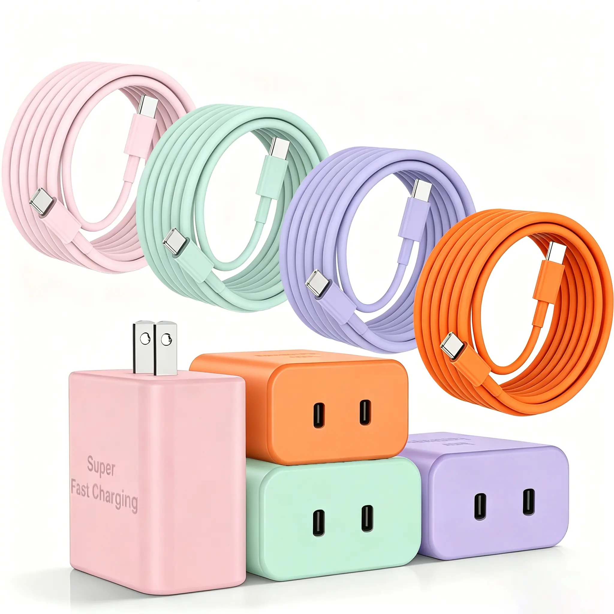 45W 2-Port Ultra-Fast Charging USB-C Adapter for Samsung Galaxy/Smartphone/Android Mobile Devices, 1/2/3-Pack with 6ft Type-C Cables for Protection & Fast Charging