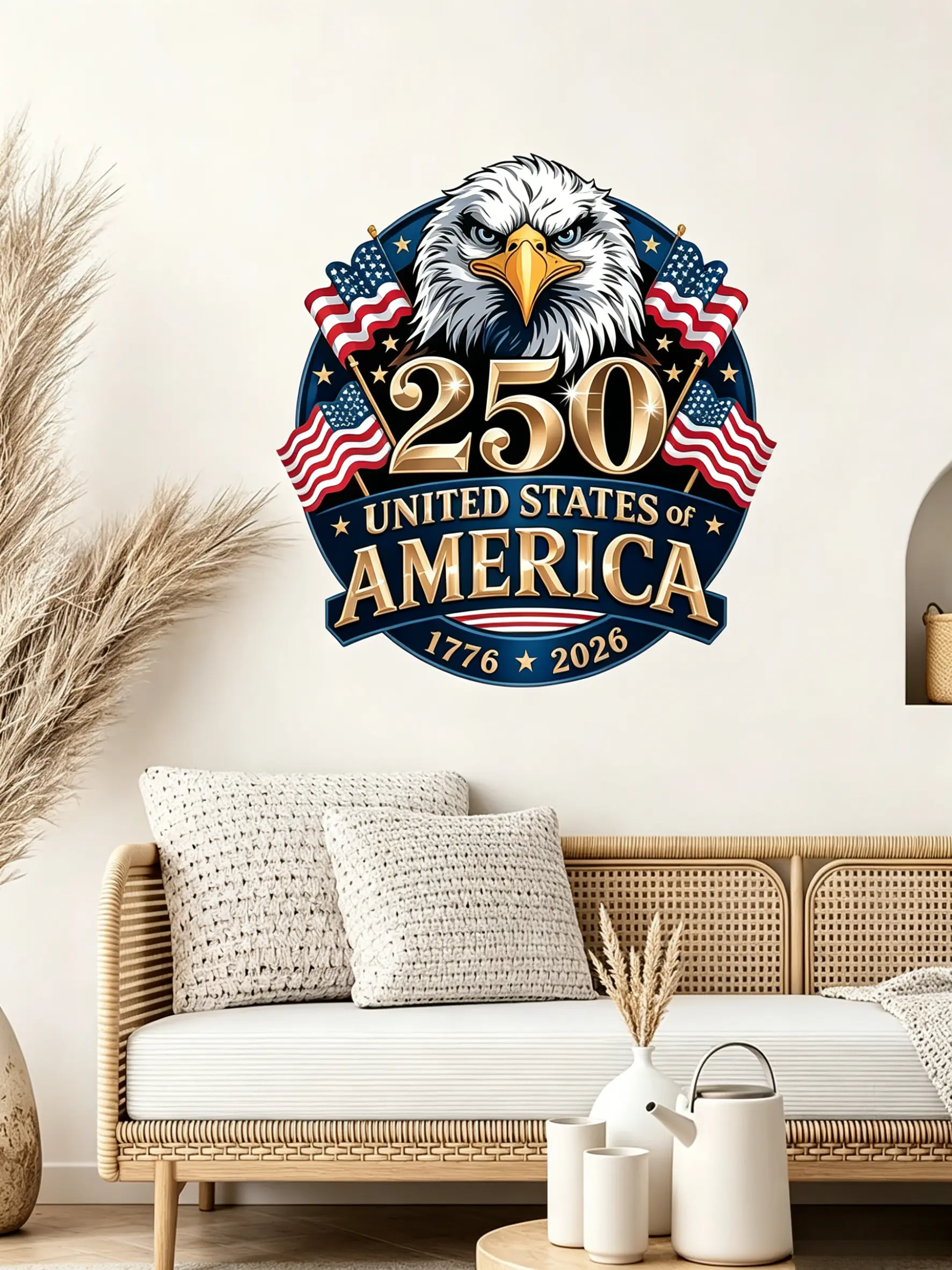 5-Pack No-Duplicates American Founding 250th Anniversary "Bold Eagle Patriot" Decorative Stickers, 1776-2026 U.S. Flag Stickers for Home Decor, Fourth of July, Fences, Veterans Day, Memorial Day, Fourth of July Gift