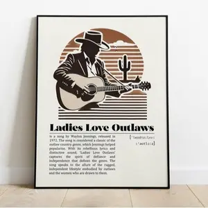 Waylon Jennings Ladies Love Outlaws Poster | Minimalist Music Poster | Vintage Retro Art Print | Wall Art Print | Home DecorPoster No Framed