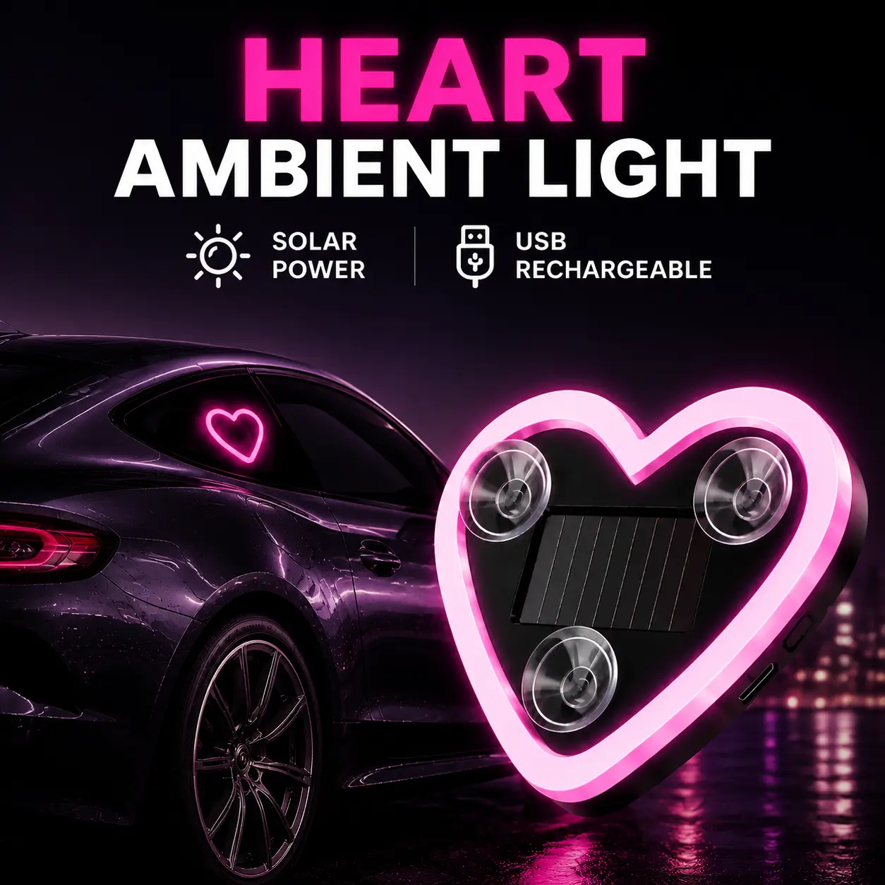 DIYCOM Solar-Powered Heart Neon Light, Multi-Mode Cars Accessory for Car Decorating, Cars Accessories campingessentials