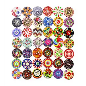 Mandala Crafts Mixed Round Flower Buttons for Sewing - 1 Inch Mandala Painted Wooden Buttons for Crafts 2 Hole Colorful Boho Vintage Decorative Buttons Embellishments for Clothing 100 PCs
