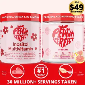 Peach Perfect Curve Combo (2-In-1) - Creatine + Inositol Bundle - Creatine Monohydrate Powder with Collagen BCAAs 5g   Peach Perfect Myo-Inositol, D-Chiro Inositol, Omega 3 Fitness Healthcare