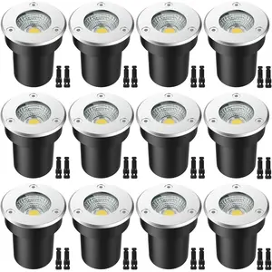 LED Landscape Lights, 12 Pack 7W Ground Lights With 24 Connectors, Low  In-Ground Well Pathway Lighting, Warm White,  for Driveway, Deck, Step, Garden