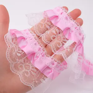 【IDONGCAI】 3-Layer Satin Ruffled Trim – Pleated Edge Lace, 5 Yards for Sewing, Costumes, Bridal & Wedding DIY Crafts Clothing Alterations Sewing Mom Handmade Mom Creative Mom