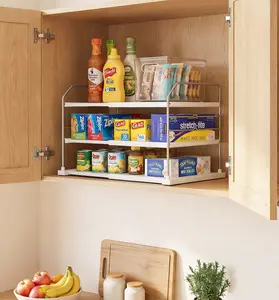 EVERIE Expandable Cabinet Shelf Organizer, 3 Tier Adjustable Storage Rack for Kitchen Pantry, Fits Wrap Boxes & Foil, No Tools Needed, Create More Space