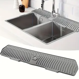 Upgraded 76 cm Silicone Water Splash Guard Mat Non Slip Kitchen Bathroom Faucet Protector Reusable Countertop Cover with Drainage Design