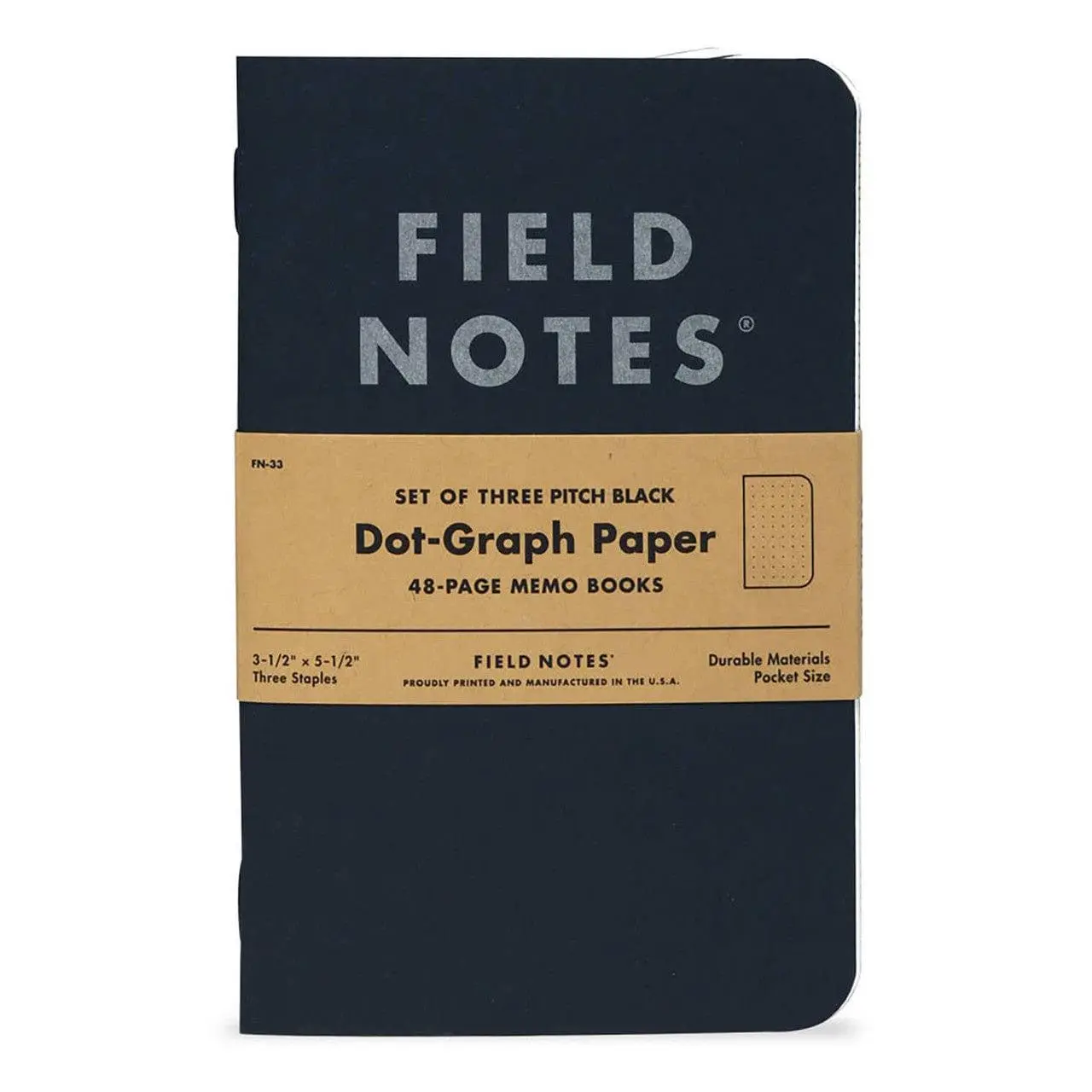 Field Notes Pitch Black Dot-Graph Pocket Notebooks 3-Pack Made in the USA, Travel Notebook, Notebook Set