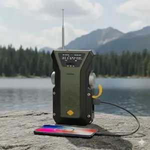 Emergency Survival Radio 4000mAh NOAA AM FM Weather Alert Solar Hand Crank Power Bank with LED Flashlight SOS Type-C Charging Portable Outdoor Travel Power Supply