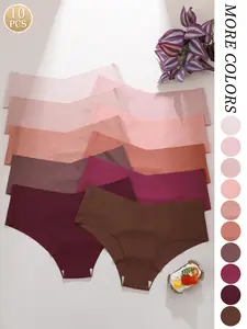 10 Piece Set Simple Basic High-End Casual Gentle Feel Seamless Fitted Panties, Seamless Shapewear Panties, Invisible Breathable Skin-Friendly, Suitable for Commuting Yoga Home Wear
