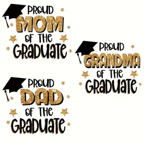 3-Pack Graduate Iron-on Vinyl Patches - Durable, Washable, Transferable for Apparel and Accessories, Proud Mom, Dad, Grandma, Grandpa, Multi-Color Vinyl