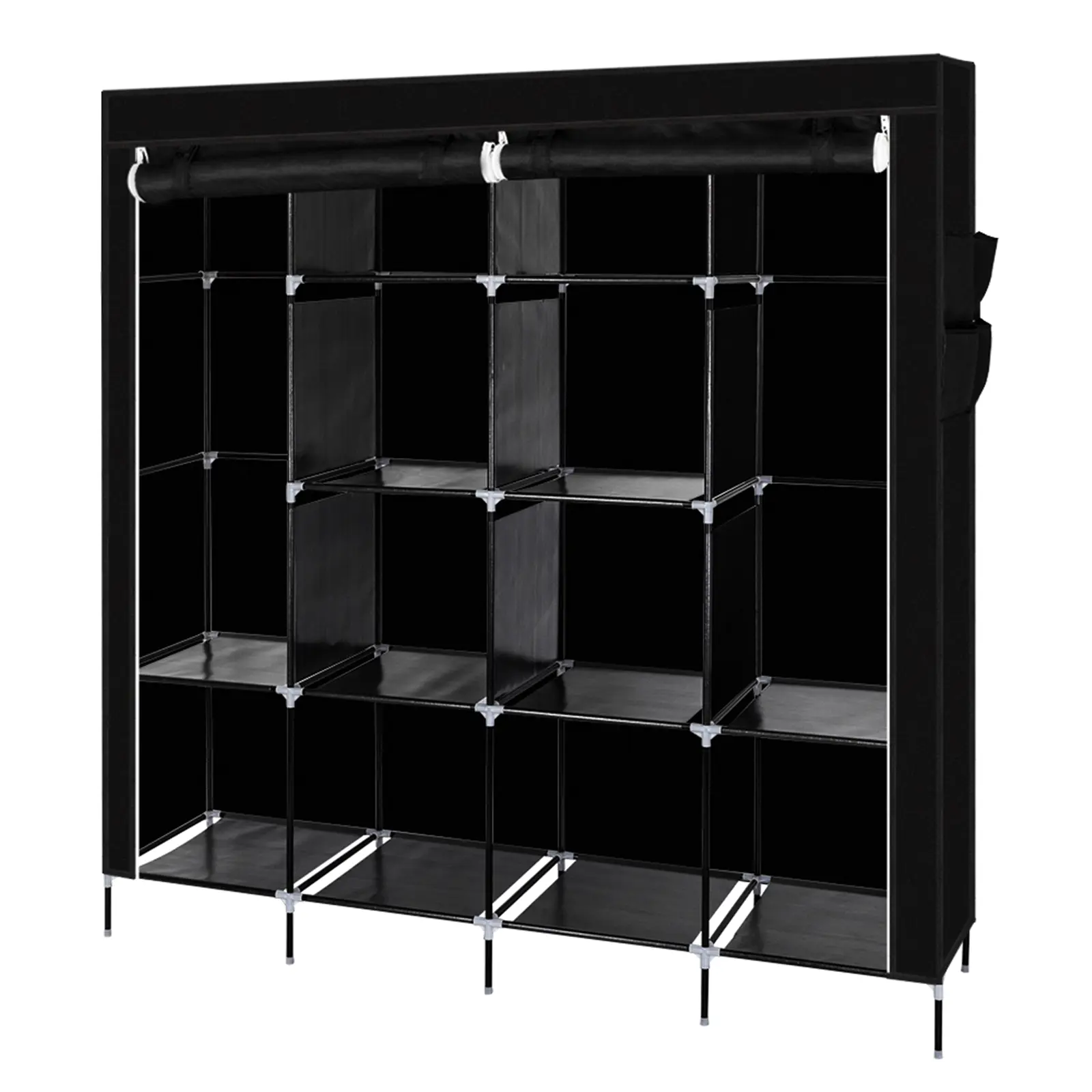 67" Foldable Portable Wardrobe Cabinet - 12-Shelf Steel Frame, Dustproof Waterproof Plastic, Space-Saving Clothes Storage Rack with 4 Side Pockets, Tool-Free Home Organization Furniture for Home Improvement