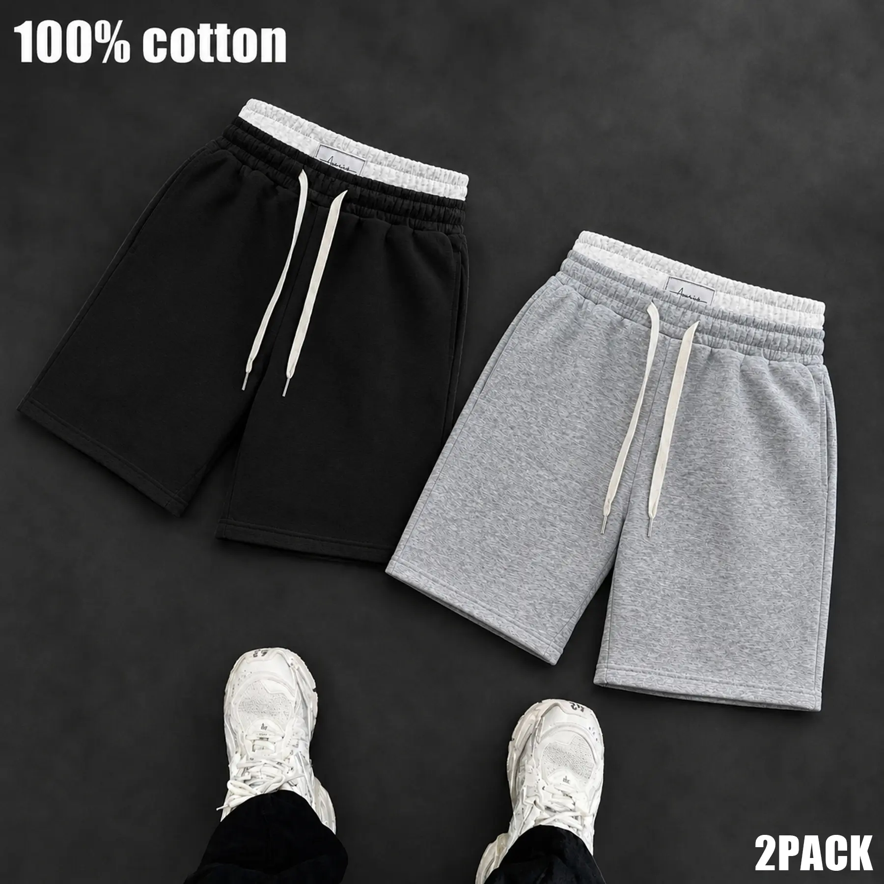 Men's 2-Pack Sporty Chic Athletic Sweat Shorts, Loose-Fit Above-Knee Active Wear with Double Waistband and Pockets for Gym Workouts, Outdoor Casual Shorts, Pocketed