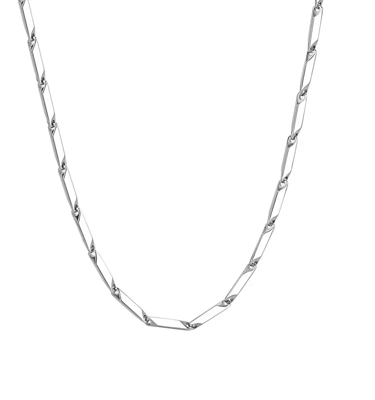 Unisex Titanium Steel Geometric Chain Necklace - Minimalist Style Fashion Costume Jewelry Accessory, Flexible Chain Necklaces, Edge, Links, Architectural, Versatile, Contemporary, Daily Wear, Appeal, One-Piece
