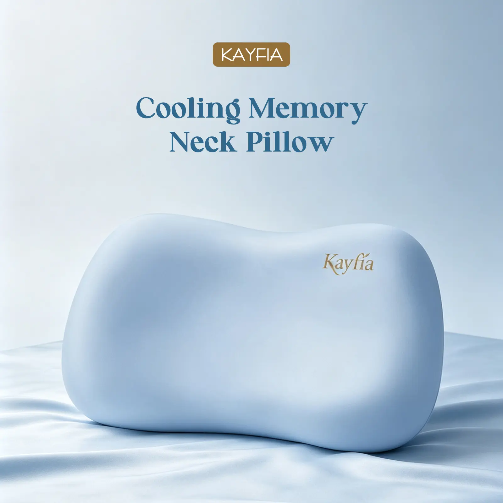 Kayfia Nylon Cooling Memory Foam Cervical Neck Pillow - Adjustable Ergonomic S-Curve, 2 Adjustable Heights, Silky Skin, Honeycomb Support Structure, Allergy-Friendly, CertiPUR-US & Oeko-Tex Certified (Grey/Blue)