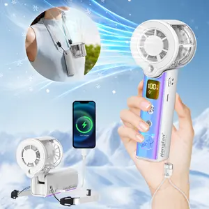Hangfan neck fan Portable Mist Handheld Fan, 3000mAh Rechargeable, 100 Speed, Foldable Mini Fan with LED Light for Office Travel