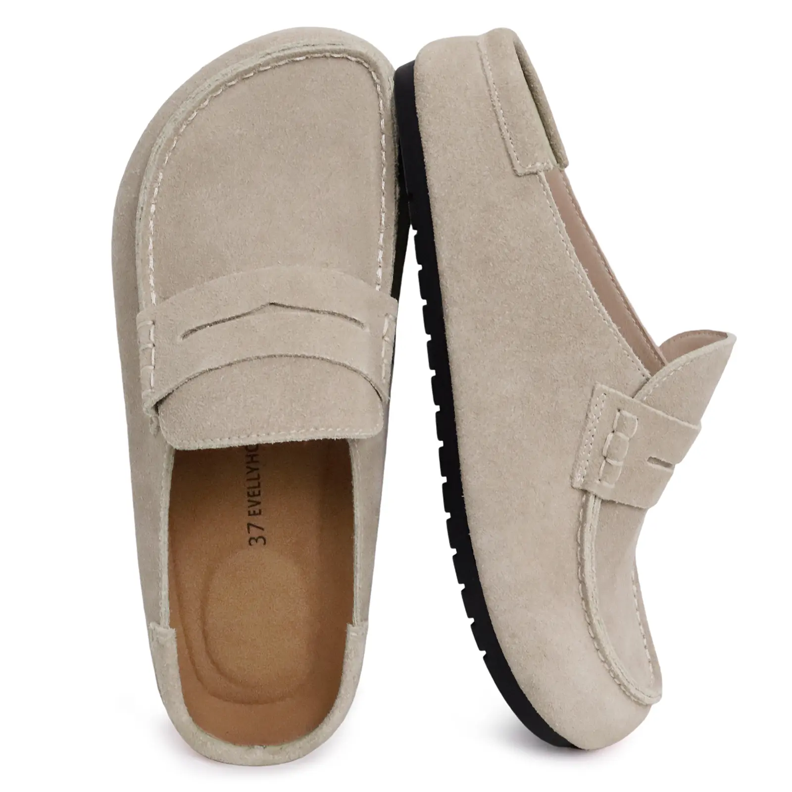 EVELLYHOOTD Women's Loafer clogs Leopard Genuine Suede Leather Loafer Mules, Slip-On Casual Shoe with Arch Support, Comfortable Footwear for Everyday Wear, Gifts For Women, Shoes For Women