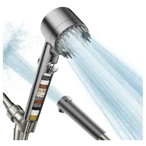 Filtered Shower Head with Handheld, High Pressure Water Flow Showerhead, Hard Water Filter Booster with ON/OFF Switch, 4-Piece Set (Grey)