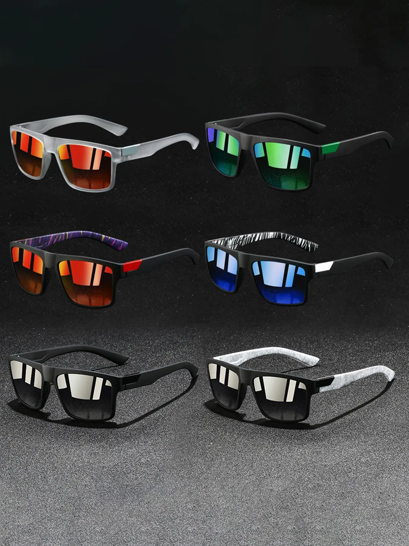 6pcs latest spliced sports cycling sunglasses, Biking Sunglasses,unisex,with multiple color options,providing UV 400 protection,suitable for various outdoor activities