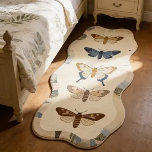 Unique Irregular Shape Colorful Butterfly Print Boho Runner Rug, Modern Luxurious Soft Washable Carpet, Home Decor for Living Room Bedroom