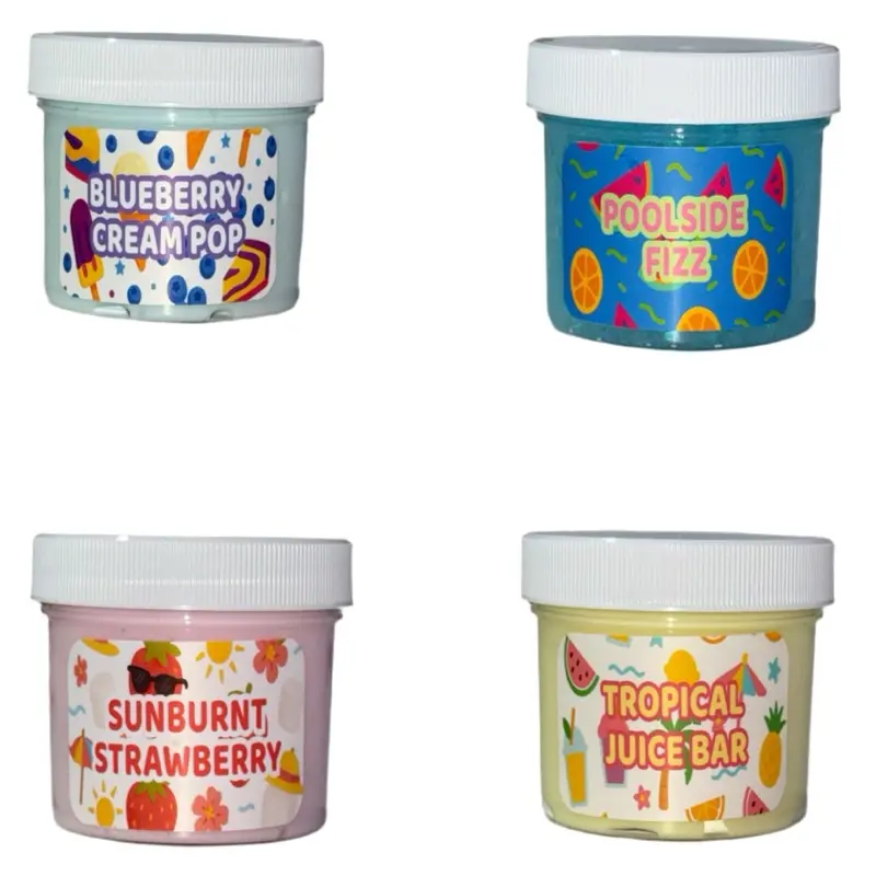 Squishy Series Scented Fun-Sized Mini Summer Scoop Stress Relief Toy, 4-Pack Bubbly + Refreshing Classic & Novelty Toy, Creamy + Dessert-Like