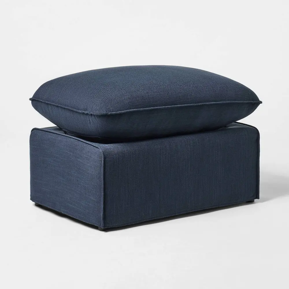 Padded Cushion Ottoman, Blue Multipurpose Furniture - Fully Assembled, Threshold Designed with Studio McGee