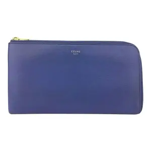 Pre-owned CELINE Leather Wallet Blue Logo Zip Around Classic Design & Branding