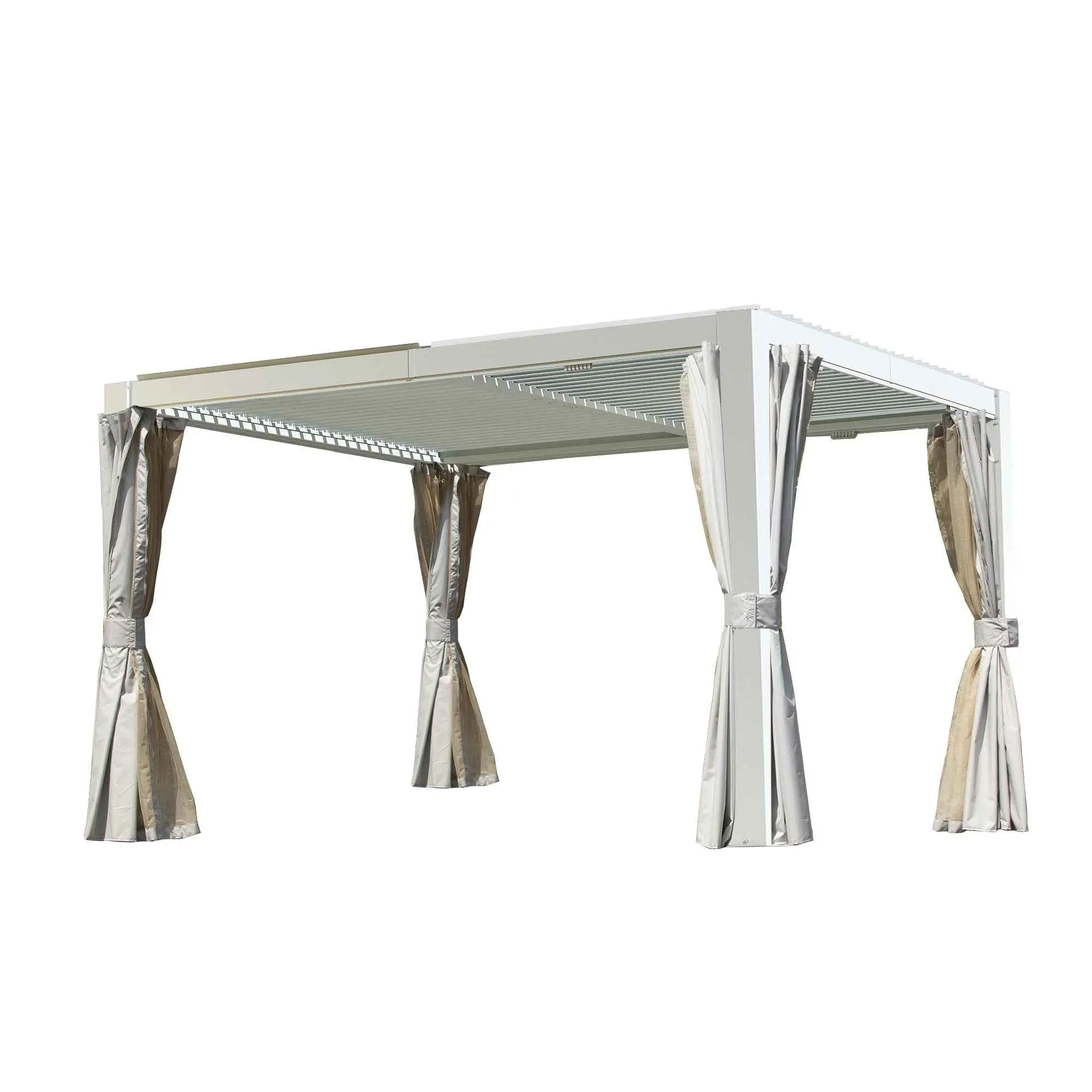 Outdoor Rectangular Louvered Pergola - 10x12 FT White Single Unit, Adjustable with Open Functionality
