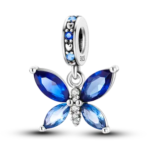 MULA Elegant Butterfly Pendant - 925 Silver Plated Blue Gradient Gemstone Beads, Meaningful Gift for Women and Girls, Compatible with Pandora