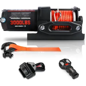 3000 lb Electric Winch for ATV UTV Trailer Boat Synthetic Rope Winch 12V DC Off Road Towing Winches with  Remote Mounting Bracket
