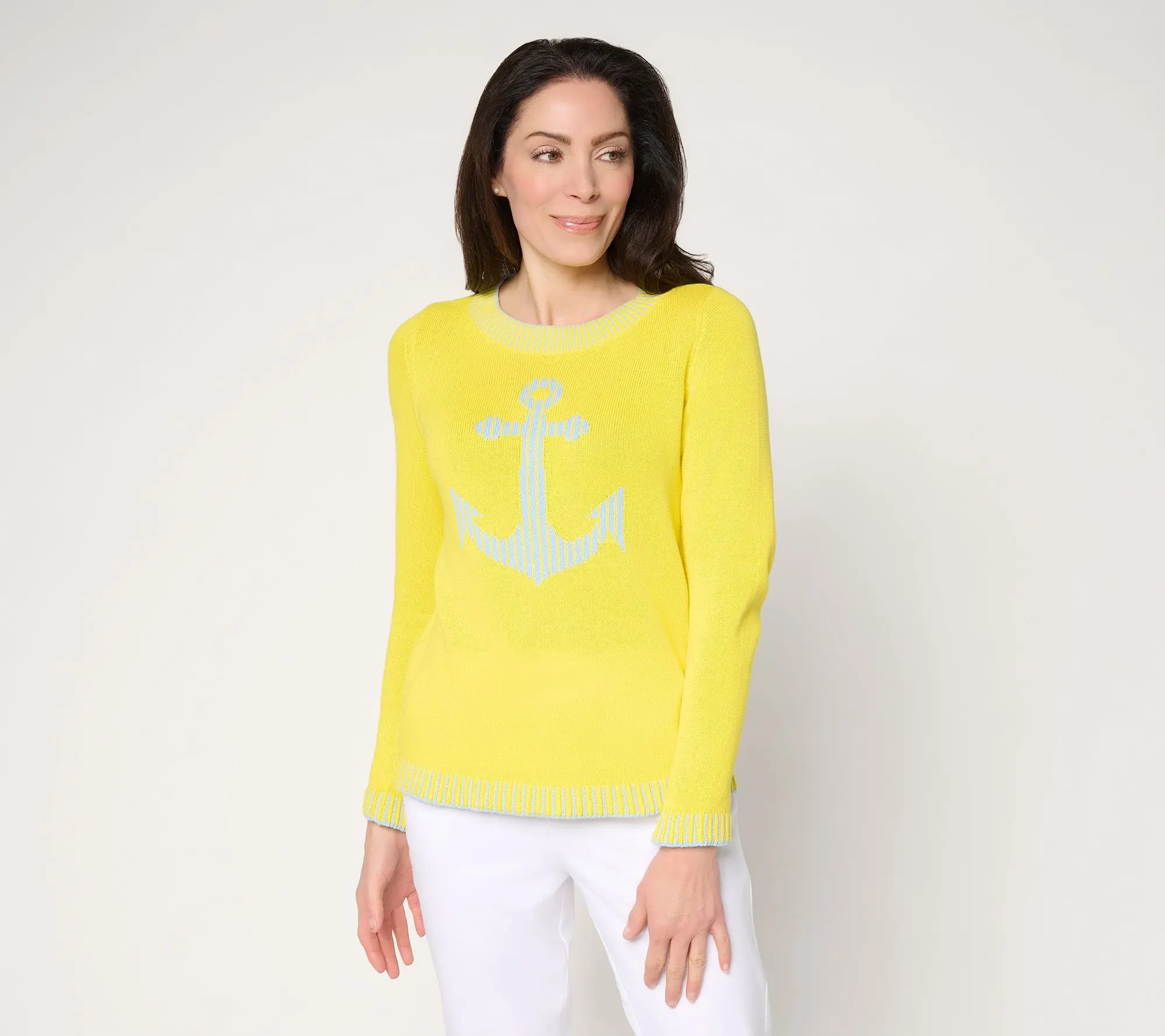 Joan Rivers Intarsia Stripe Anchor Sweater with Rb Detail