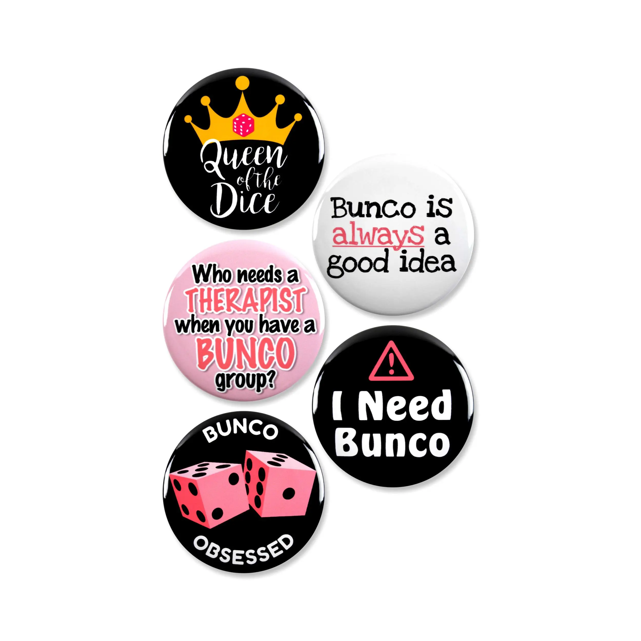 5 Pack - Crazy Bunco Game Night Pinback Buttons - 2.25 Inch