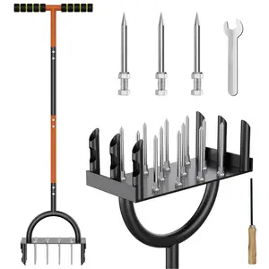 Lawn Aerator, 2-in-1 Manual Aerator Lawn Tool Garden Tool Set Combined with Core Aerator and 12 Spikes, T-Handle Grass Aerator with Cleaning Tool for Yard Lawn Care & Compacted Soil