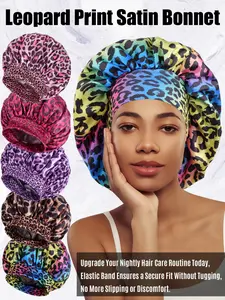 Women's Luxury Fashion Leopard Print Sleep Cap with Two Small Hair Ties and Storage Bag, Soft Comfortable Sleeping Hat for Travel, Elastic Hair Bonnet