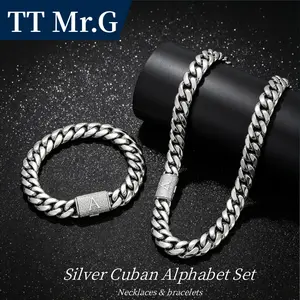 14mm Heavy Miami Cuban Link Chain & Bracelet Set, Vacuum Plated Stainless Steel, A-Z Initial Letter Clasp, Fade Resistant Personalized Jewelry, Secure Lock Design, Custom Statement Jewelry summerwins