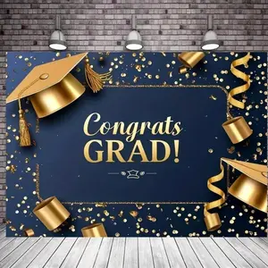 Graduation Party Backdrop, 1 Count Graduation Party Banner, Photo Props Background Cloth, Indoor & Outdoor Background Decoration, Ornaments, Graduation Party Decorations