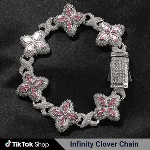 Infinity Clover Iced Out Chain Bracelet Necklace Cubic Zirconia Jewelry Hip Hop Daily Wear Men Women Gift Decor
